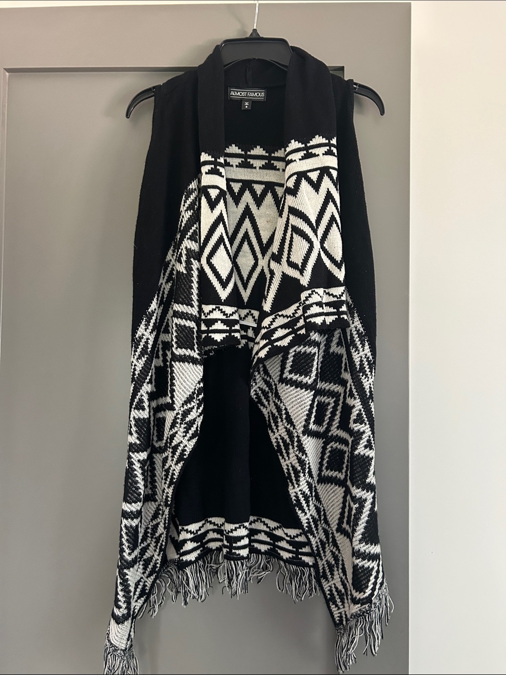 Almost Famous Black & White Aztec Knit Drape Poncho